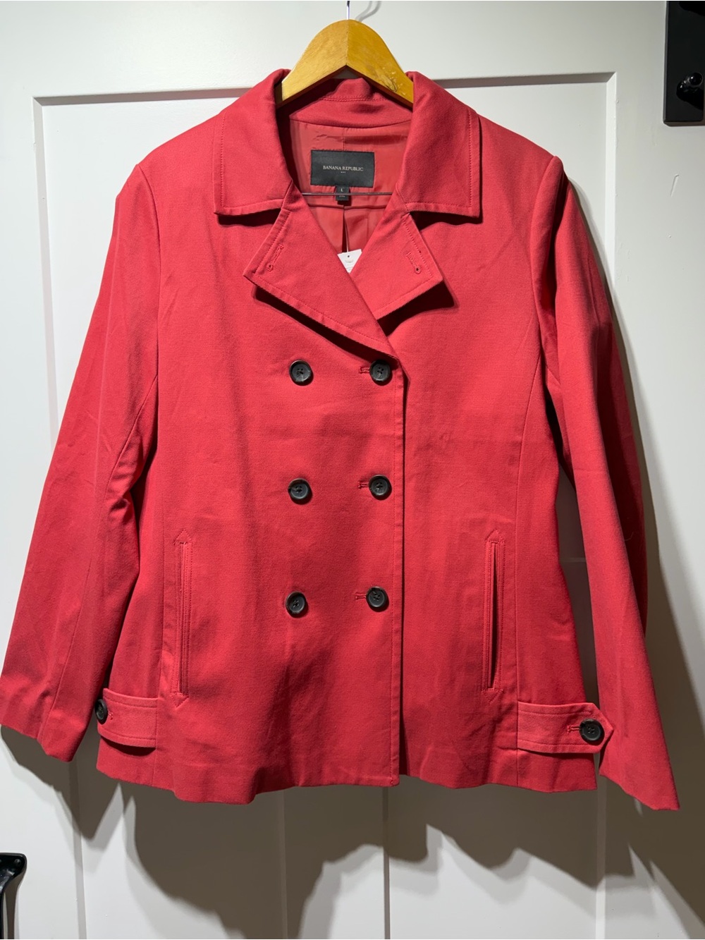 Banana Republic Women's Coral-Red Double-Breasted Peacoat